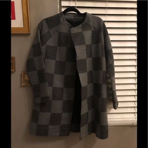 Ann Taylor Grey Black Checker swing coat size S